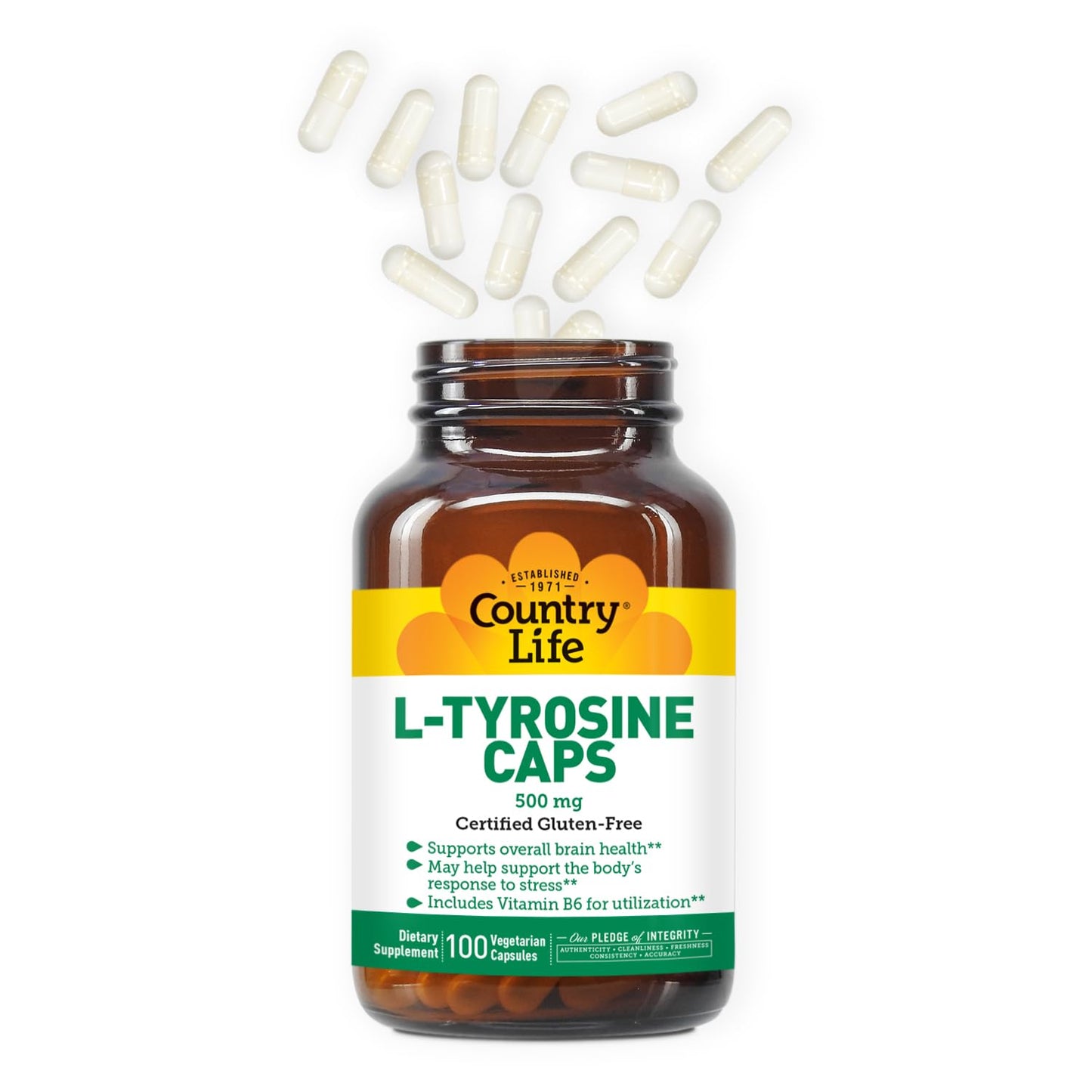 Country Life L-Tyrosine 500mg with Vitamin B6, 100 Capsules
