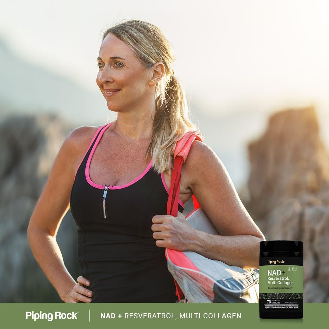 Piping Rock NAD Resveratrol Supplement Plus Collagen Capsule 70 Count
