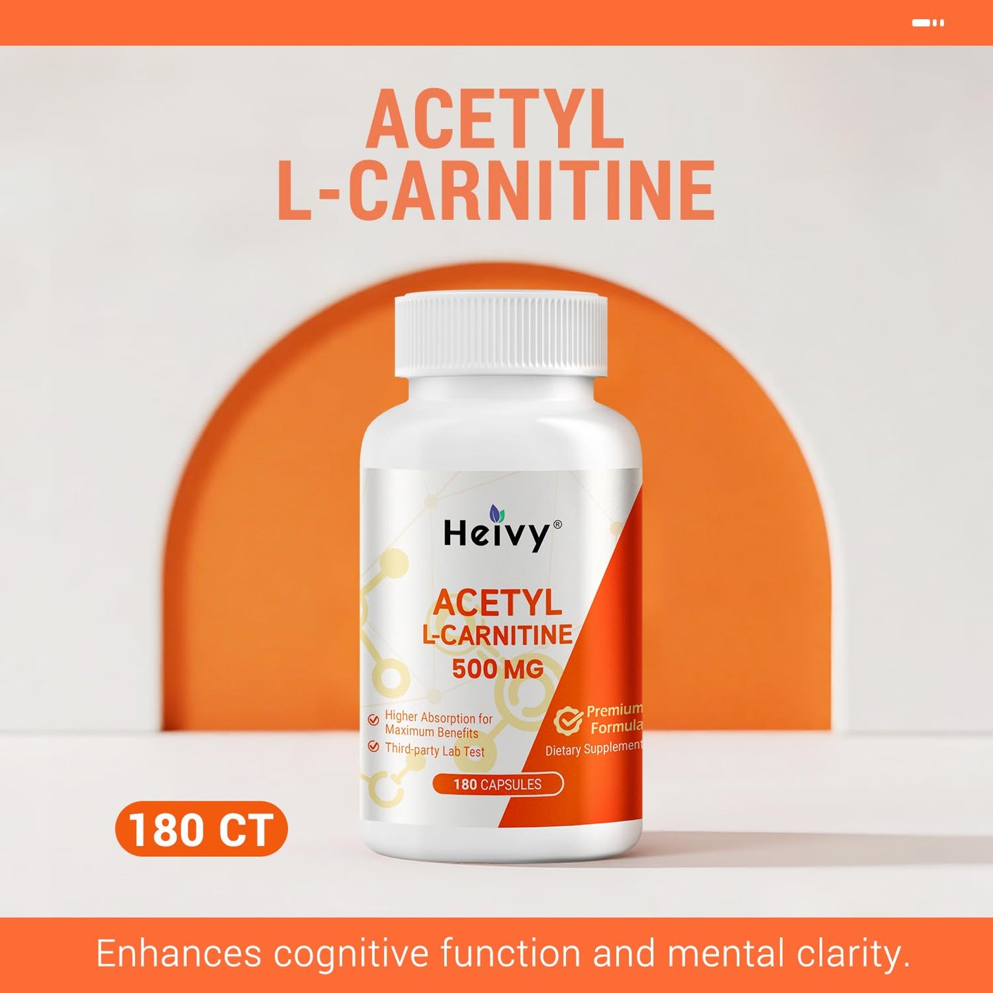 Heivy Pure Acetyl L-Carnitine 500mg Capsules, 180 Count