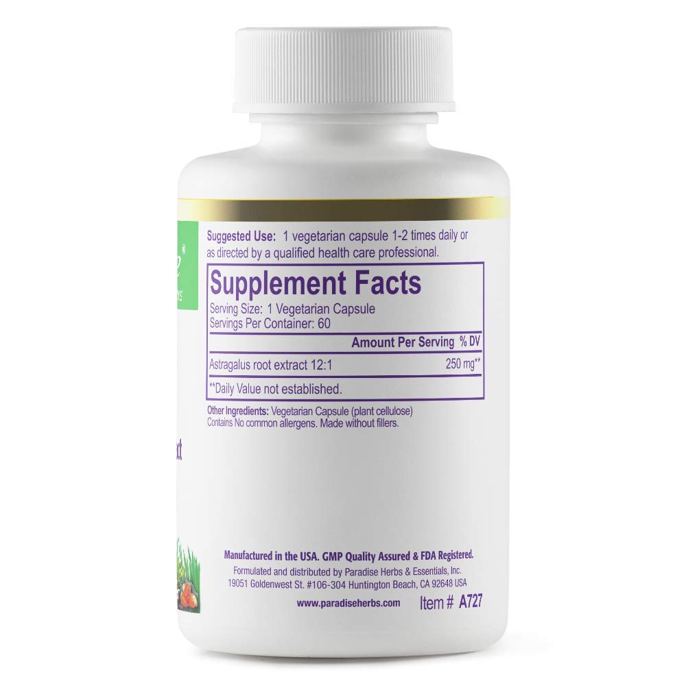 Paradise Herbs Astragalus Extract Vegetarian Capsules, 60 Capsules