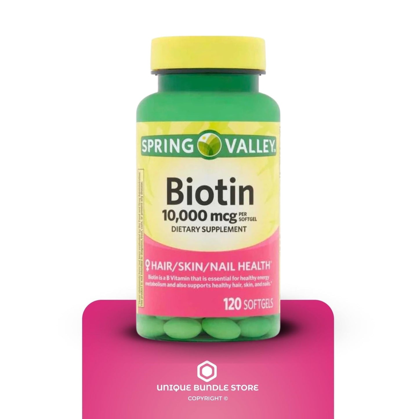 Unique Bundle Store Biotin 10,000 mcg High Potency Vitamin B7 Supplement Softgel, 120 Count