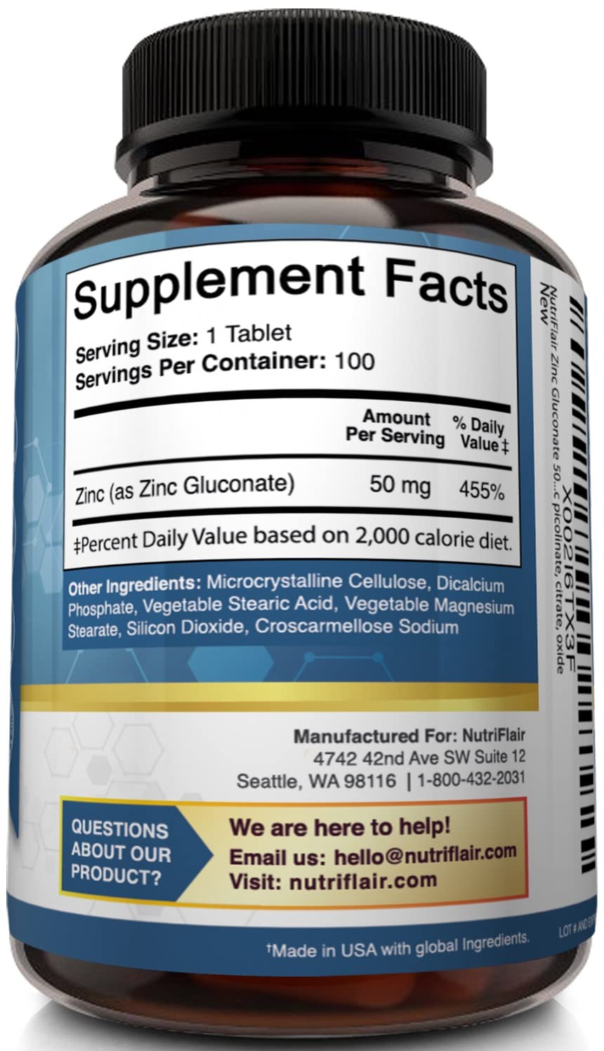 NutriFlair Zinc Gluconate 50mg Capsule, 100 Count