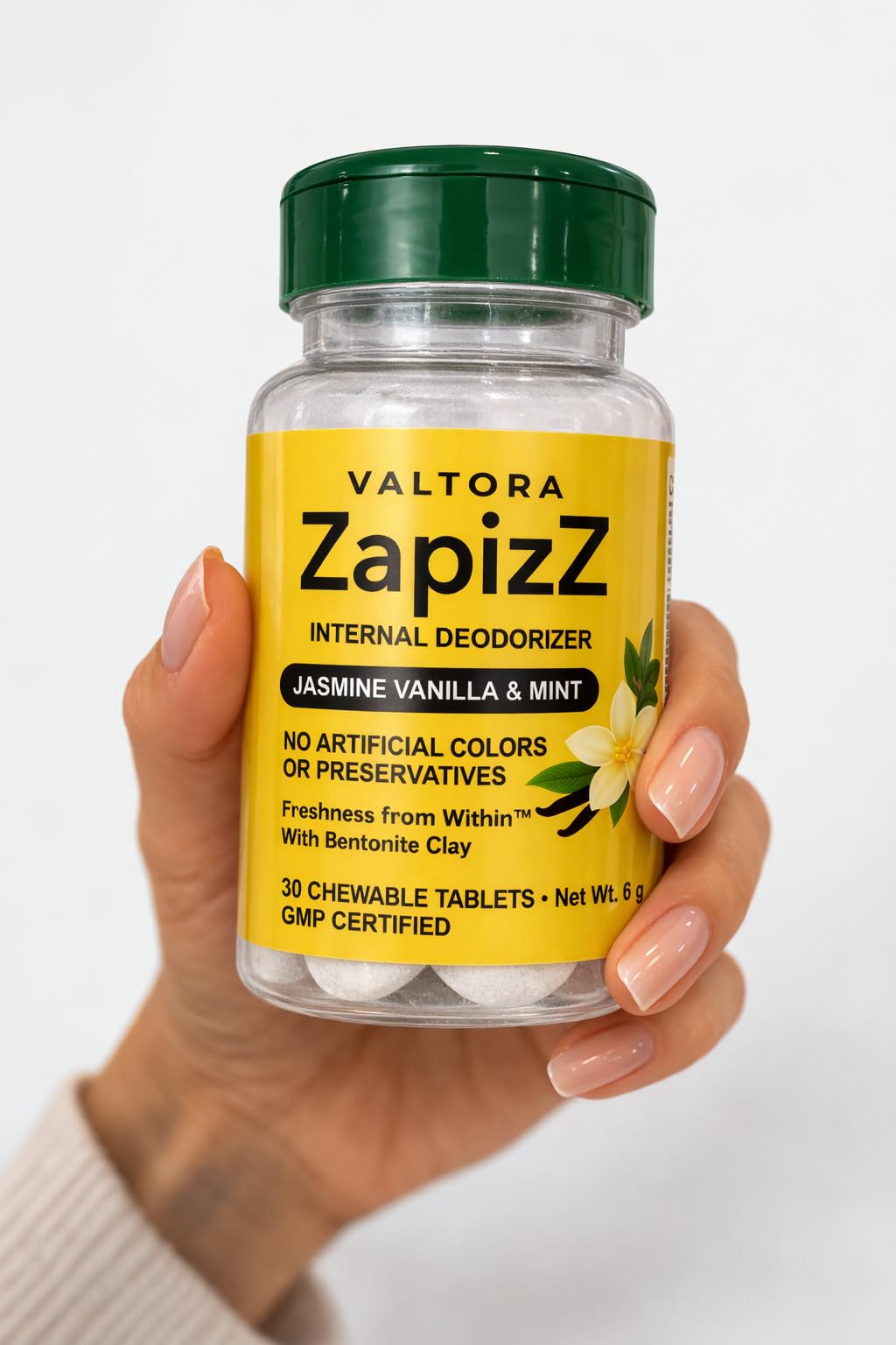 VALTORA ZapizZ Bentonite Clay + Chlorophyll Chewable Tablets – Internal Freshness Support – Daily Body Balance Supplement, 30 Tablets