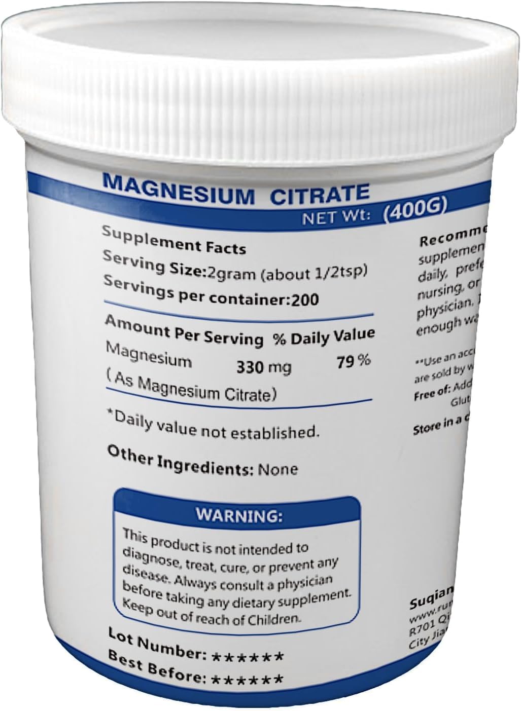RUNMAG Magnesium Citrate Powder, Food Grade, Vegan Unflavored, 14.11 oz