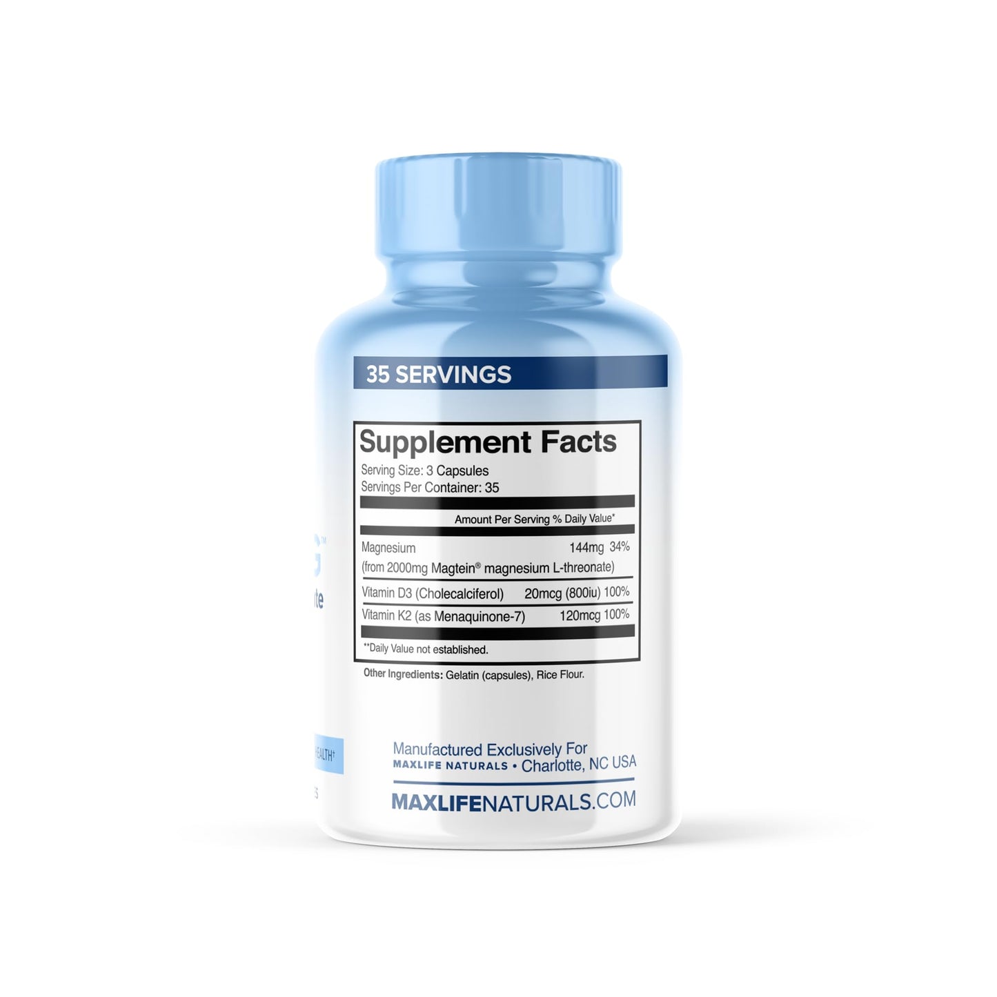 MaxLife Naturals Max-Mag Magnesium L-Threonate 2000mg Supplement Capsule 105