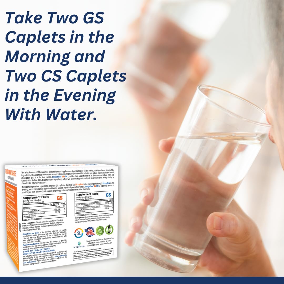 INVIGOFLEX Glucosamine & Chondroitin Sulfate Turmeric Curcumin Boswellia Serrata Caplets 360