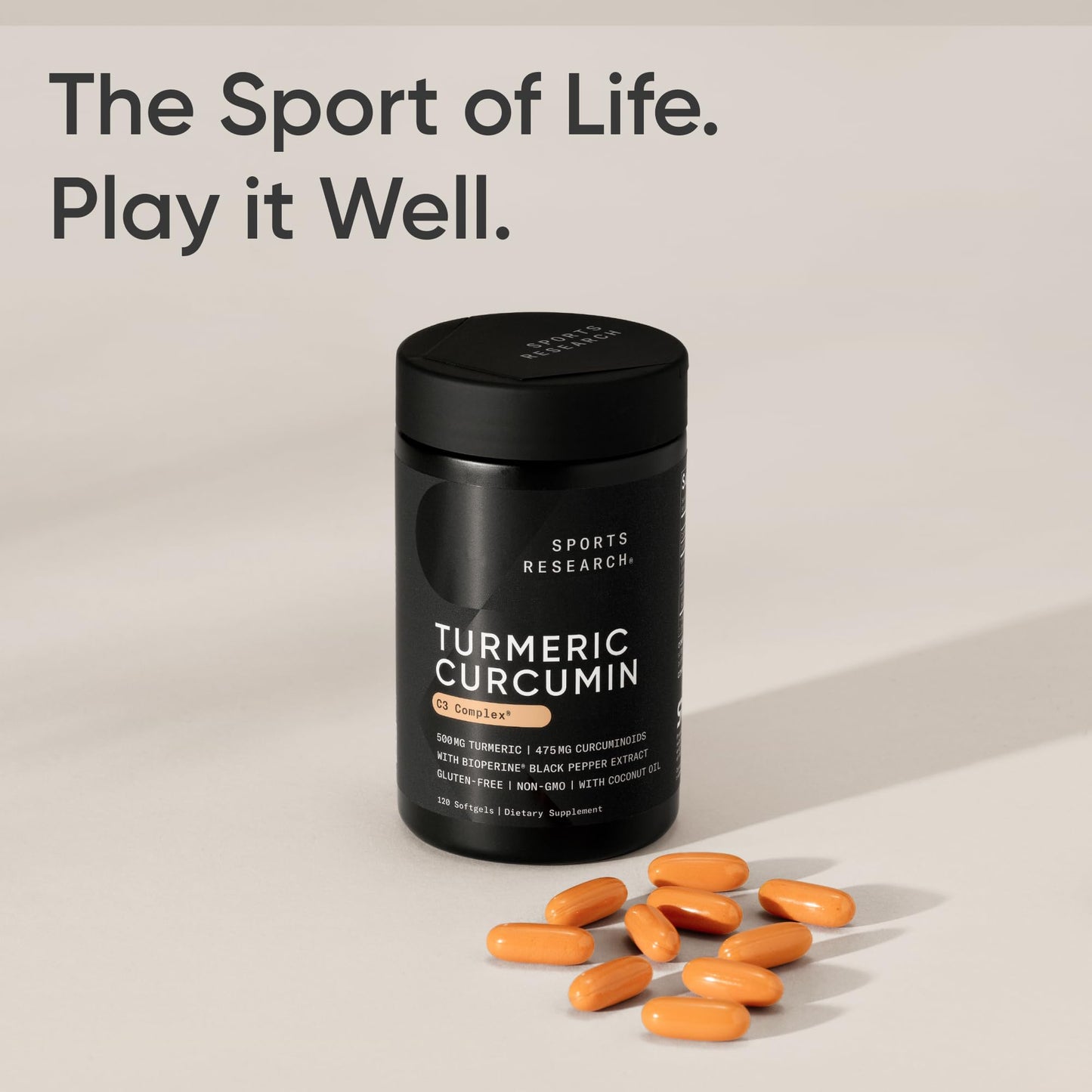 Sports Research Turmeric Curcumin C3 Complex w/BioPerine Black Pepper Extract & Organic Coconut Oil - Standardized 95% Curcuminoids Softgels, 120 Count