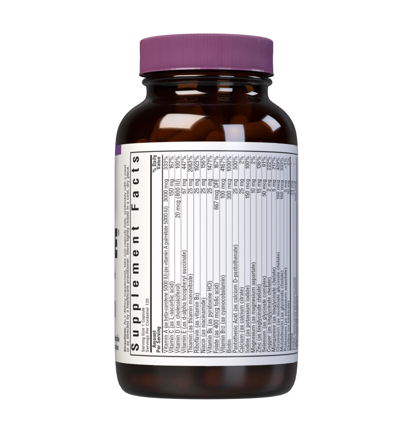BlueBonnet Multi One (Iron Free) Vegetable Capsules, Complete Full Spectrum Multivitamin, 120 Count