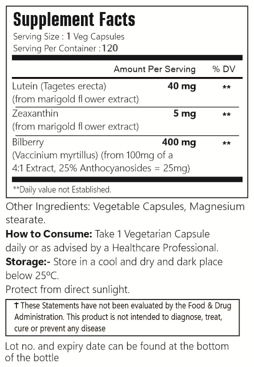 VitaCosmoX Lutein with Zeaxanthin Capsules 120 Count