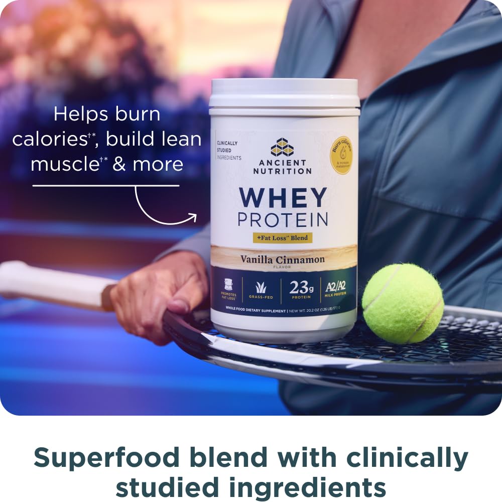 Ancient Nutrition Grass-Fed Whey Protein Powder, Vanilla Bean, 41.2 Servings