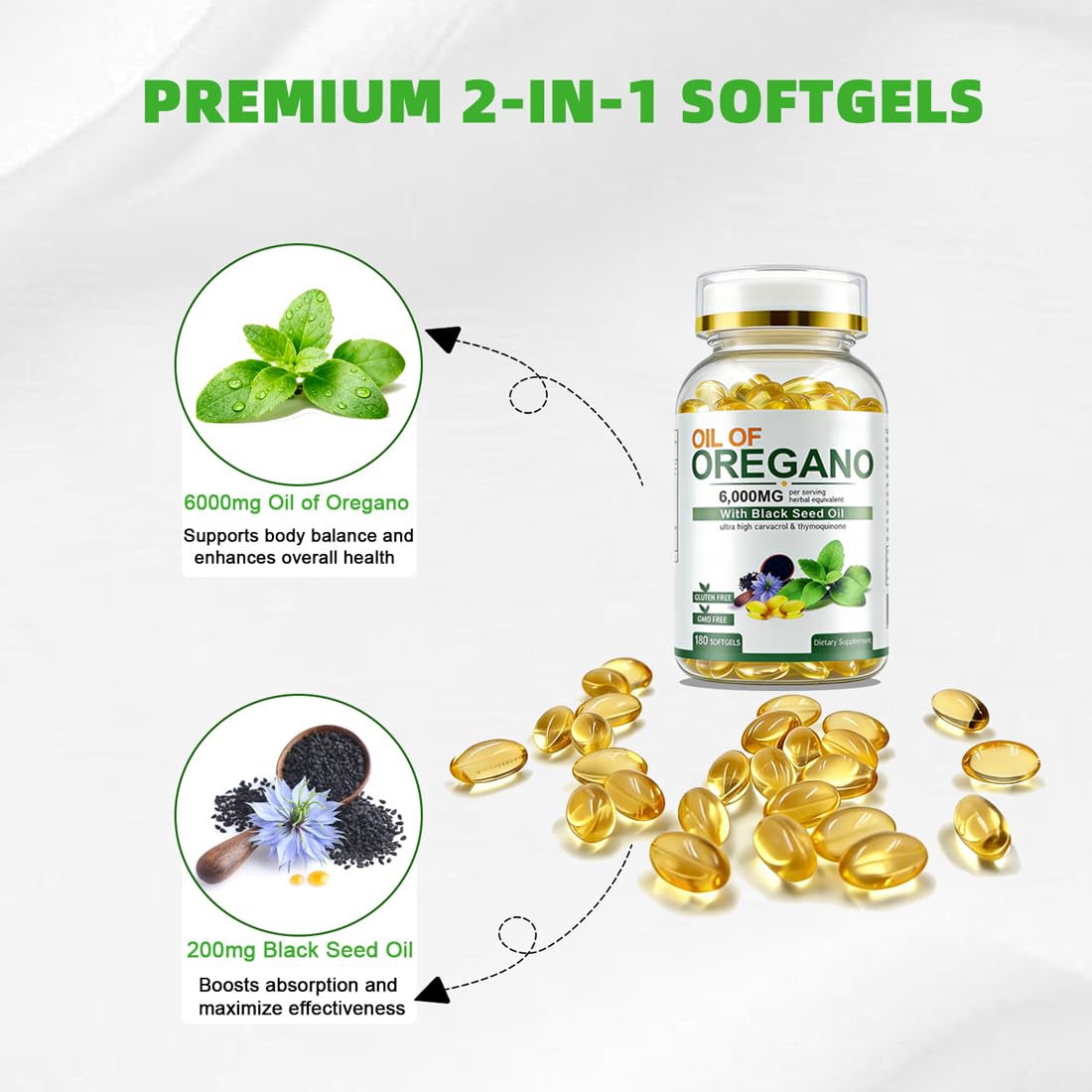 Vespecial Oil of Oregano with Black Seed Oil Softgels 180 Count
