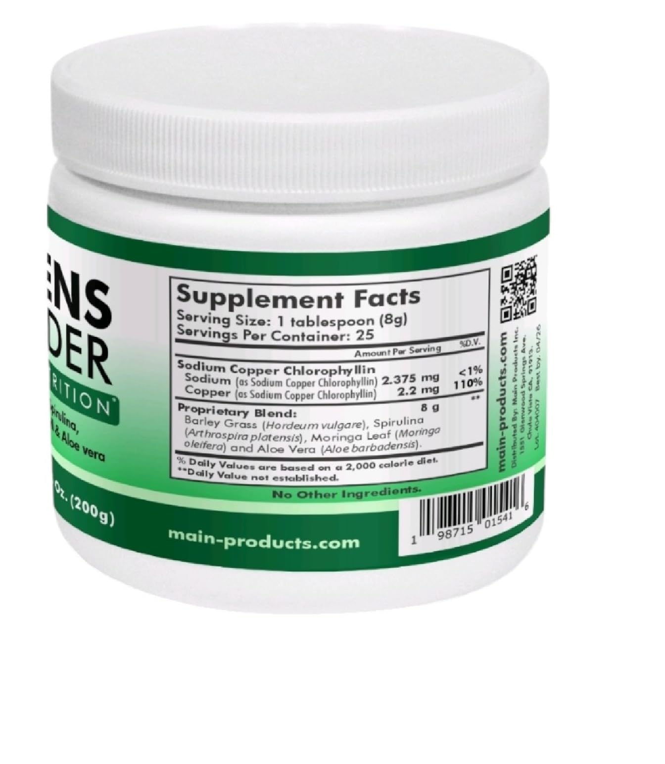 Main Products Greens Powder Total Nutrition Powder 7.05 oz