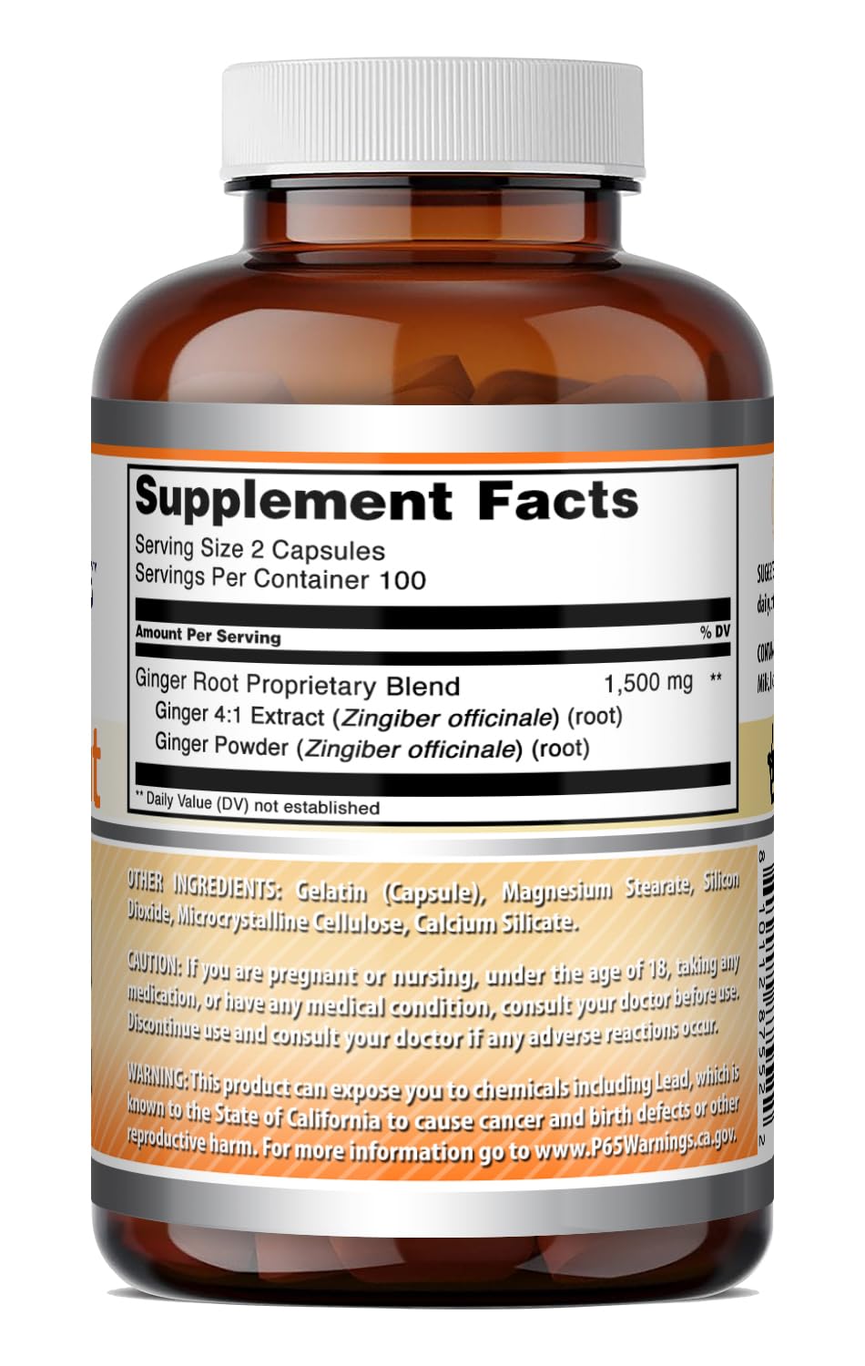 Amazing Nutrition Ginger Root 4:1 Supplement Capsules 200 Count