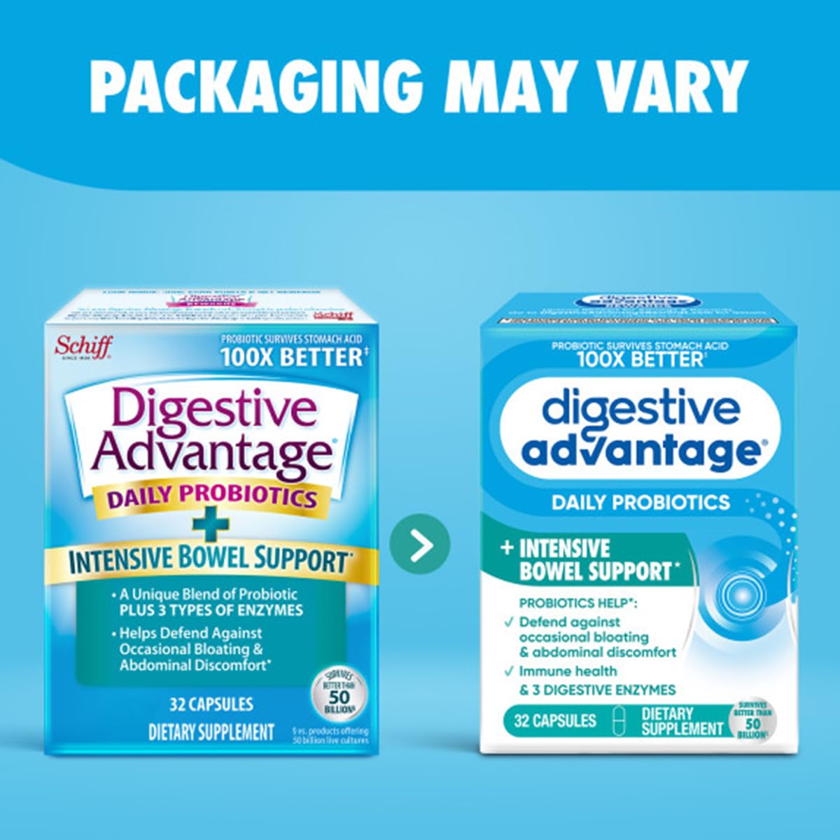 Digestive Advantage Intensive Bowel Support Probiotic Defends Against Gas & Bloating, 32 Capsules