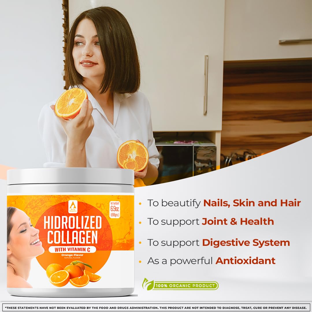 AV Orange Hydrolyzed Grass Fed Collagen with Vitamin C Powder 6.9 Ounce