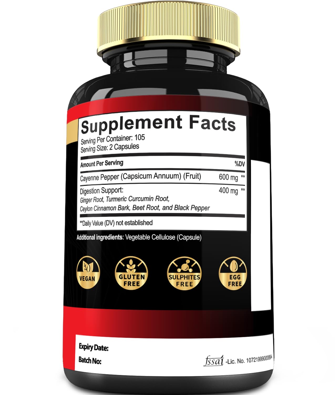 Mecisco Cayenne Pepper Extract Capsules with Organic Turmeric Curcumin Root, Black Pepper, and More, 210 Capsules