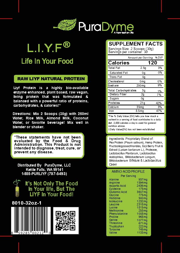 PuraDyme Raw Liyf Protein Natural 900g Powder Pack of 1