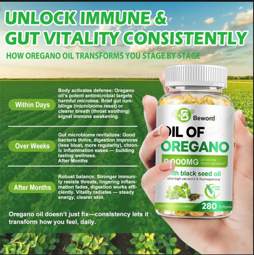 BEWORD Oil of Oregano with Black Seed Oil Softgels, 840 Count