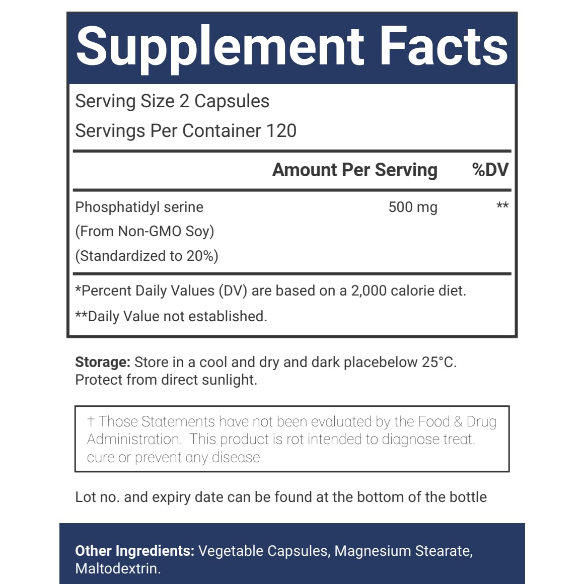 VitaCosmoX Phosphatidylserine 500 mg Capsules, 240 Count