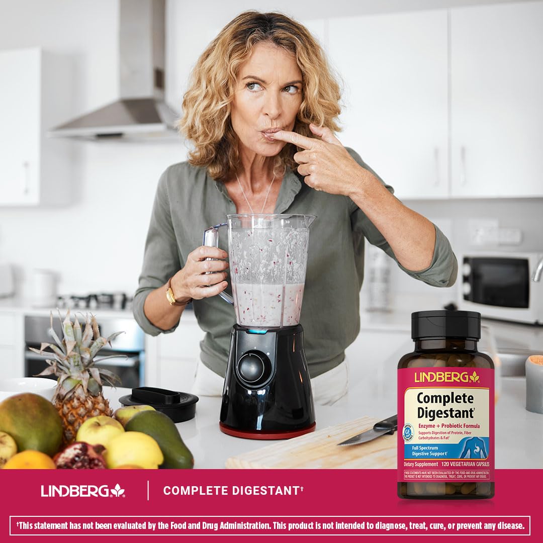 Lindberg Complete Digestant Multi-Enzyme Formula with Pancreatin and Betain Hydrochloride Capsules, 120 Capsules