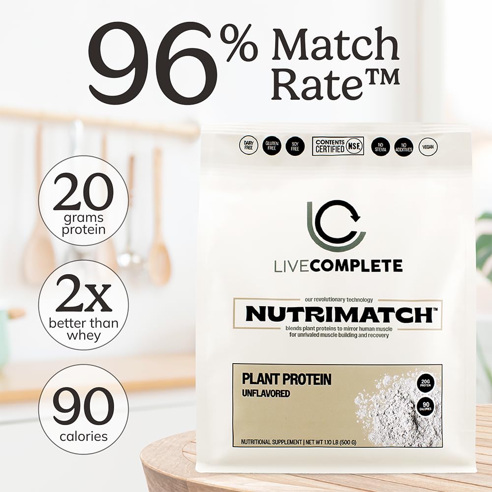 LiveComplete NutriMatch Plant Protein Powder – Unflavored, 21 Servings