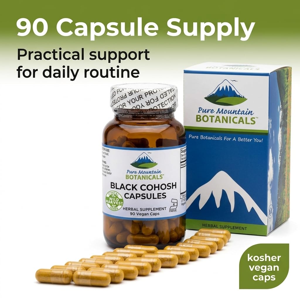 Pure Mountain Botanicals Black Cohosh 500mg Capsules, 90 Count