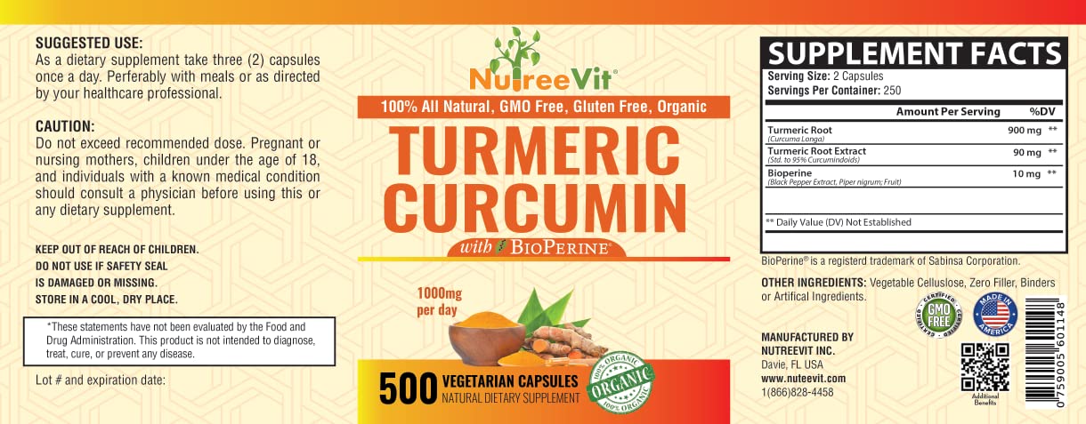 NutreeVit Turmeric Curcumin Capsules 1 Count