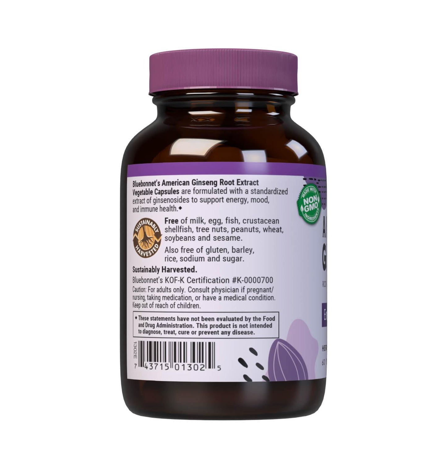 BlueBonnet American Ginseng Root Extract Supplement Capsules, 60 Count