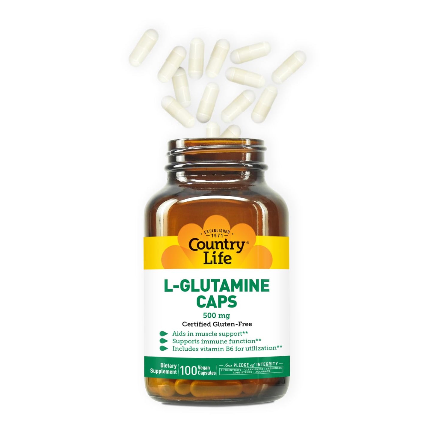 Country Life L-Glutamine 500 mg with B6 Capsule, 200 Capsules