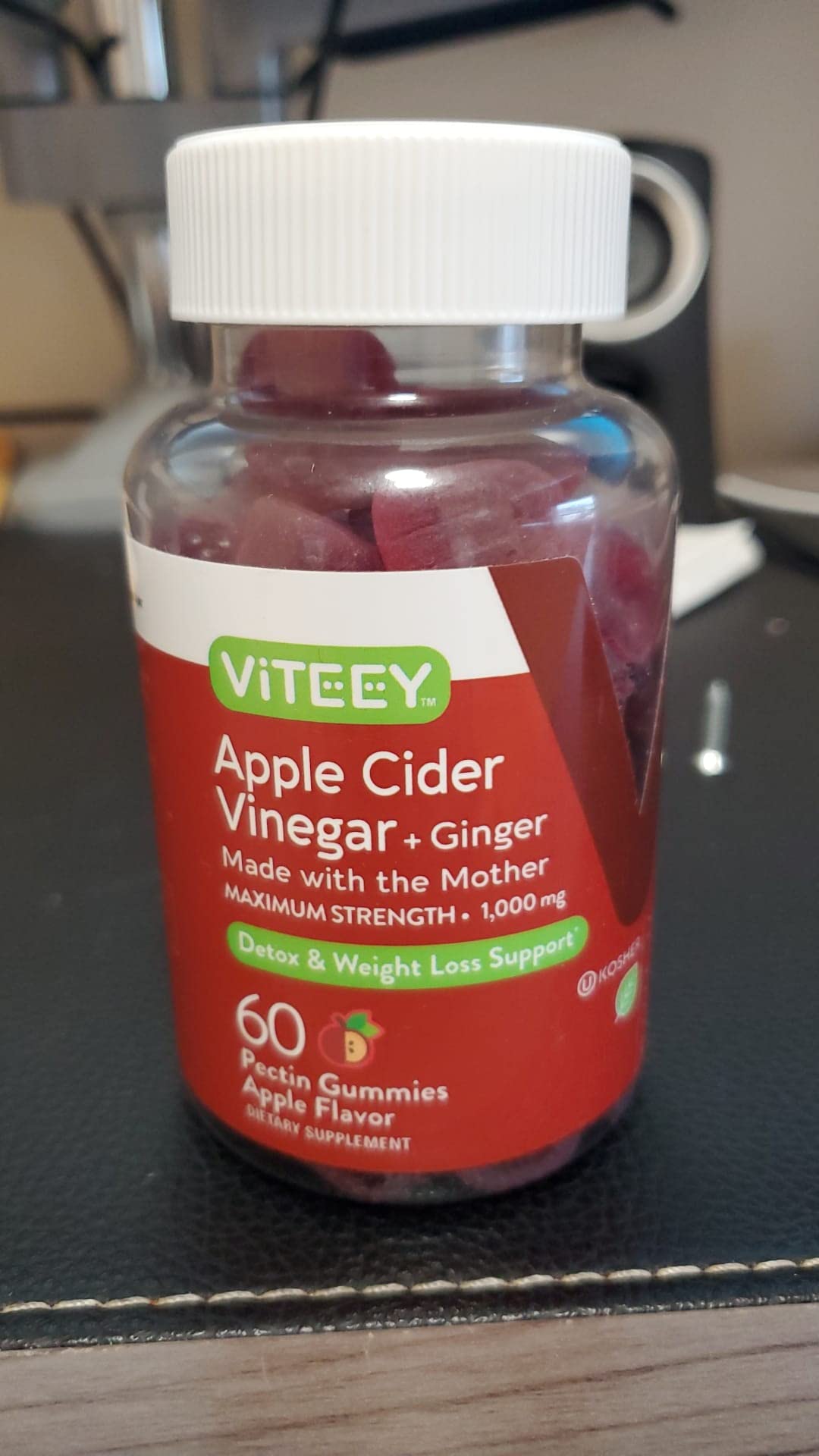 Viteey Apple Cider Vinegar Gummies and Ginger, Pectin Gummy, 120 Count