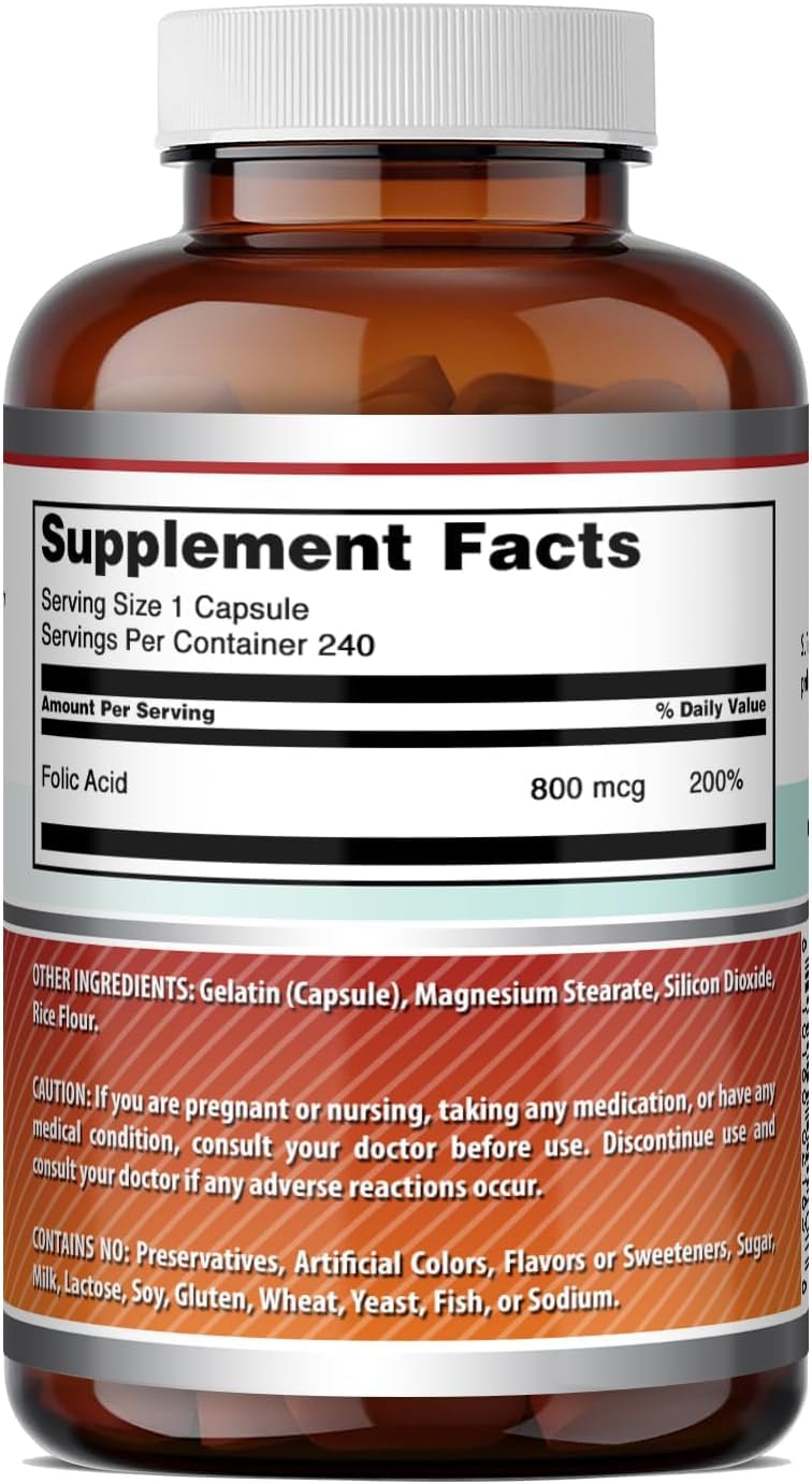 Amazing Nutrition Folic Acid 800 mcg Vitamin B9 Supplement 480 Capsules