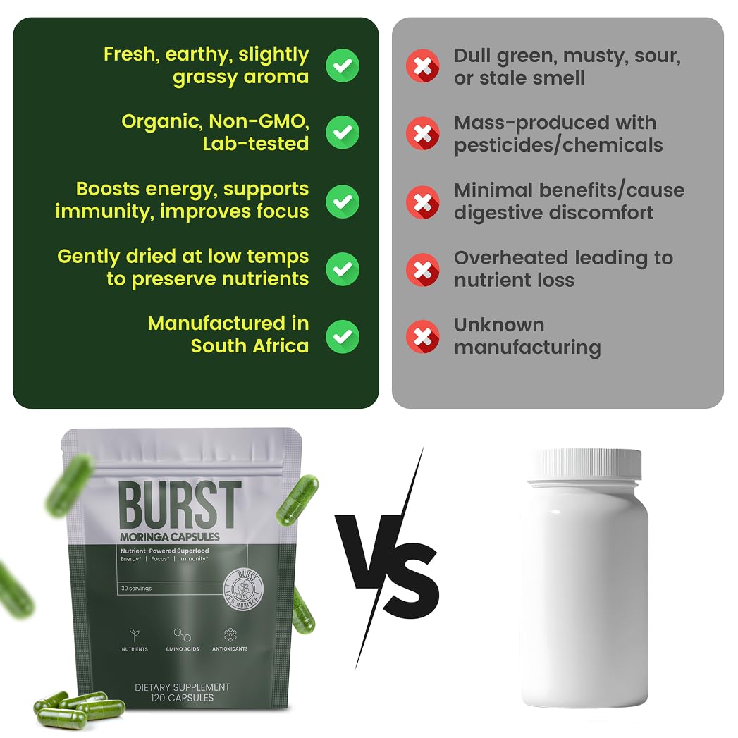 Moringa Burst Organic Moringa Leaf Capsules 120 Count