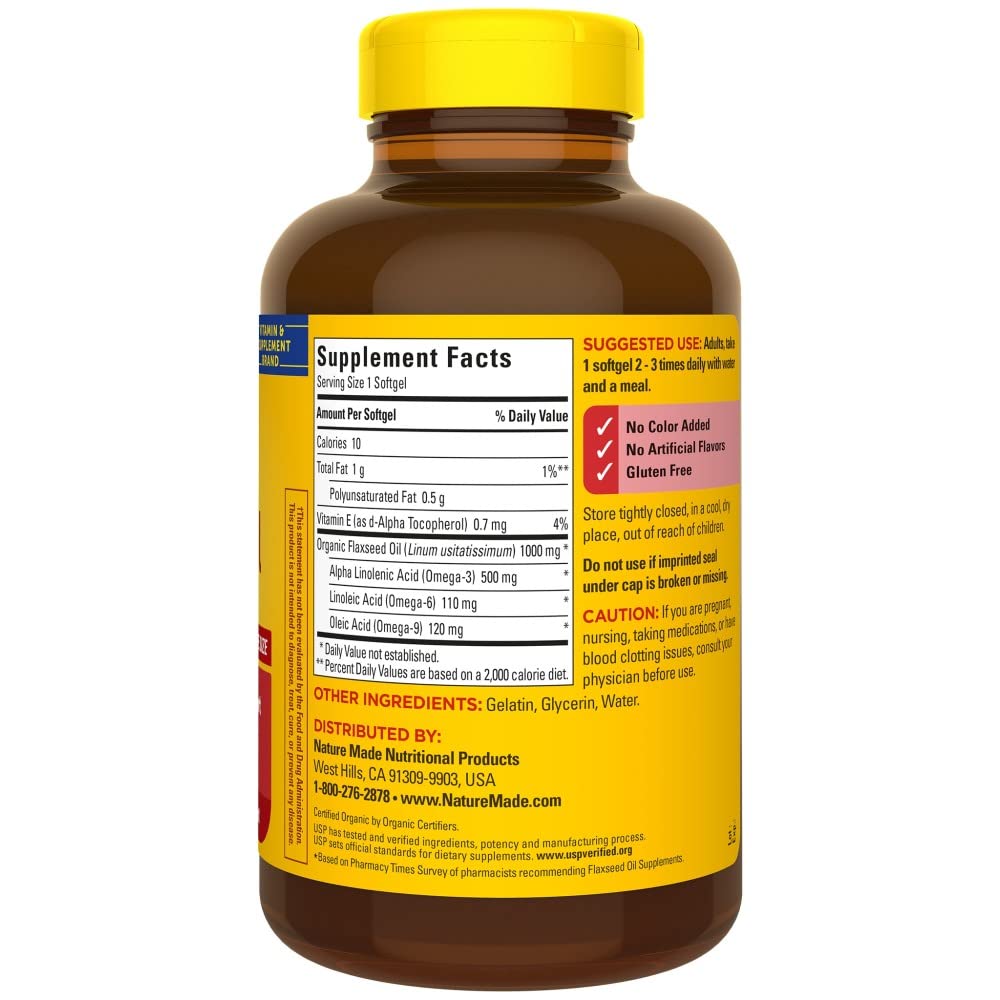 Nature Made Flaxseed Oil 1,000 mg Softgels, 180 Count