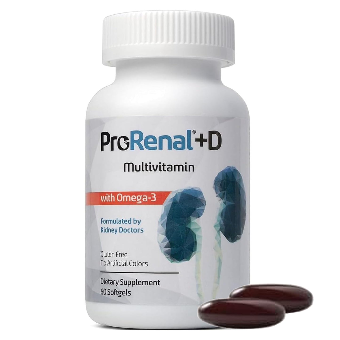 Nephroceuticals ProRenal+D with Omega-3 Fish Oil Kidney Multivitamin Softgels, 60 Softgels