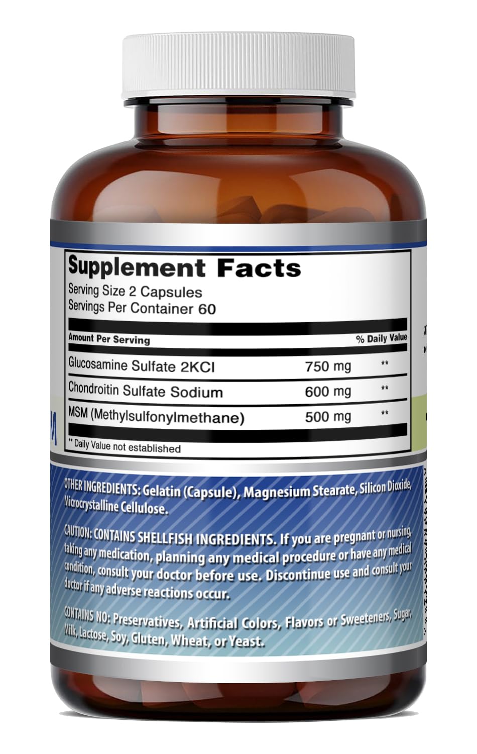 Amazing Nutrition Glucosamine Chondroitin MSM 1850 mg Per Serving Capsules, 120 Count