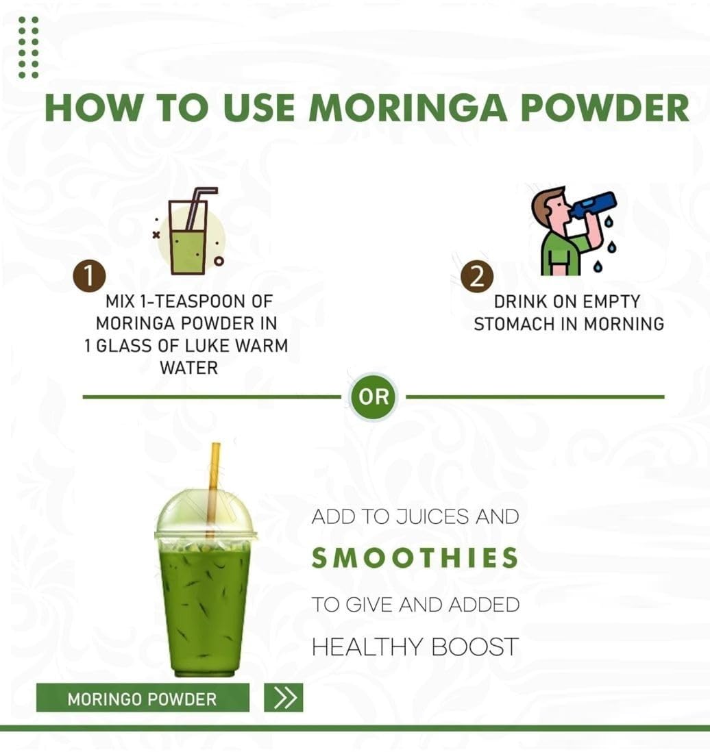 FARMVEDIC Organic Moringa Powder, Natural Multivitamin Protein Rich Drumstick Leaf Powder for Hair and Skin, 8.81 Ounce