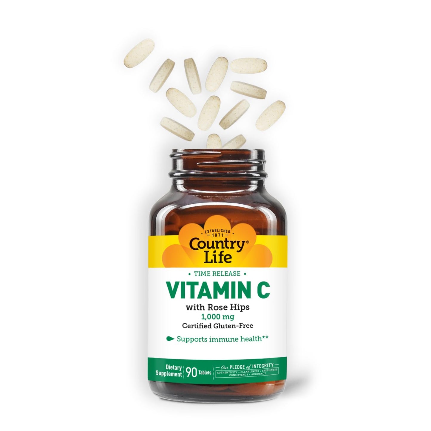 Country Life Vitamin C 1,000mg Time Release with Rose Hips Tablets, 90 Count