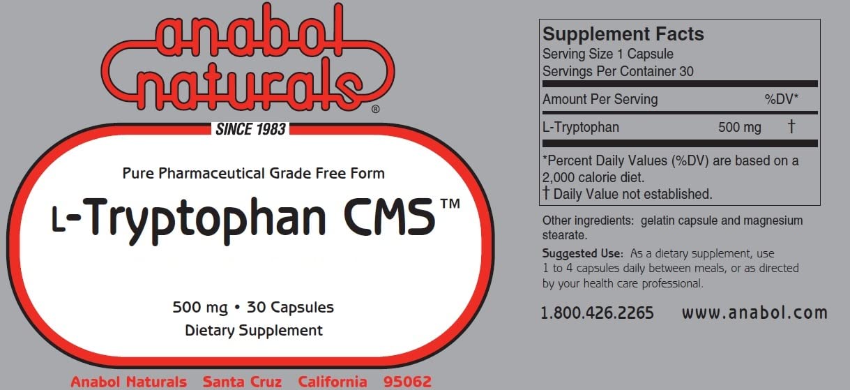 Anabol Naturals L-Tryptophan CMS 500mg Capsules, 30 Count