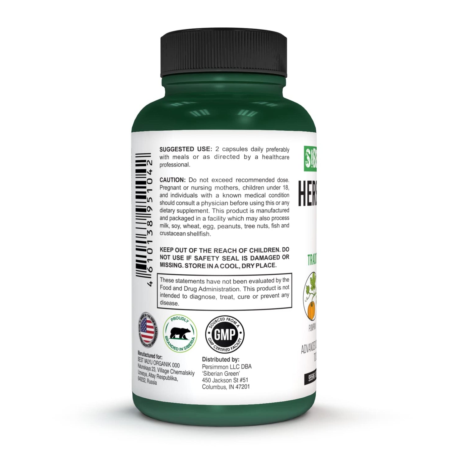 Siberian Green Herbal Prostate Detox, 60 Capsules