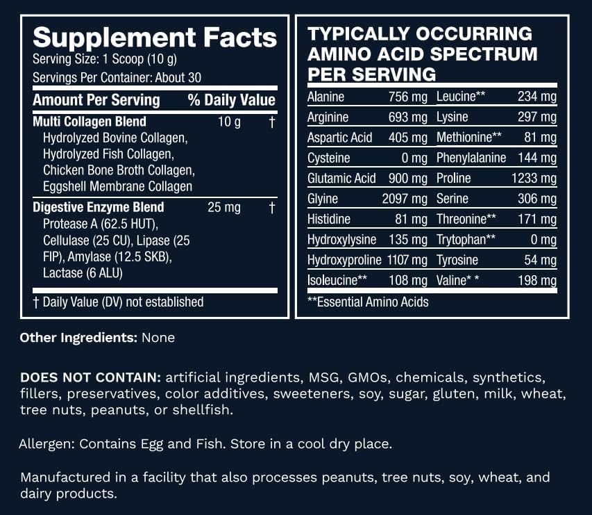 Lewis Labs Multi Collagen Peptides Types I, II, III, V & X Hydrolyzed Protein Powder – Grass-Fed, Digestive Enzyme Blend – for Skin, Hair, Nails, Joints & Gut Health, Unflavored 10.61 Ounce