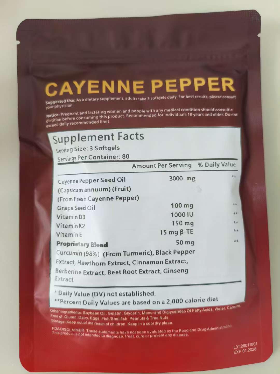 Biduka Cayenne Pepper 3000mg 12-in-1 Herbal Supplement with D3, K2, Turmeric, Ginger Softgels 240