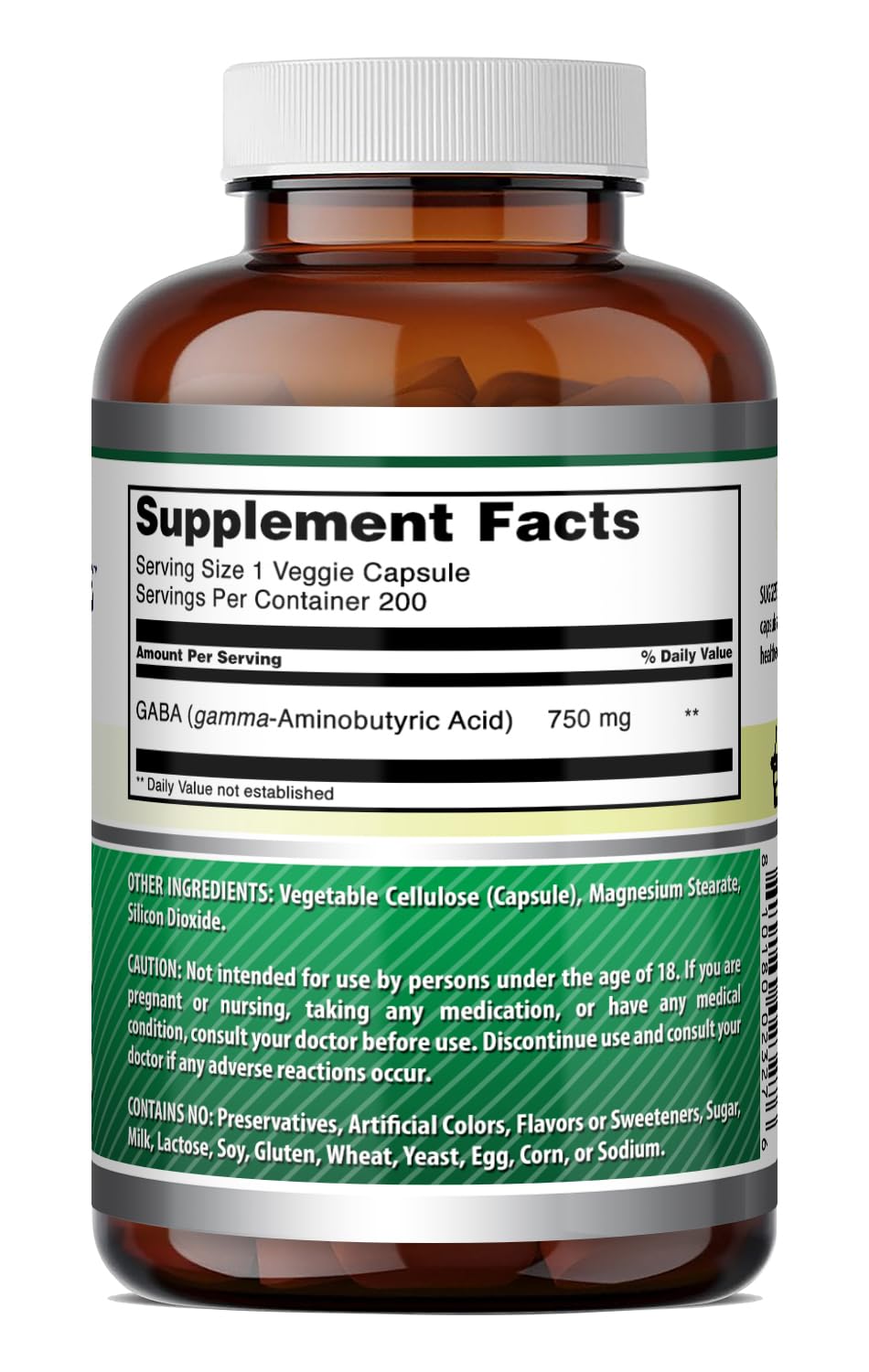 Amazing Nutrition GABA 750mg Per Serving Veggie Capsules, 200 Count