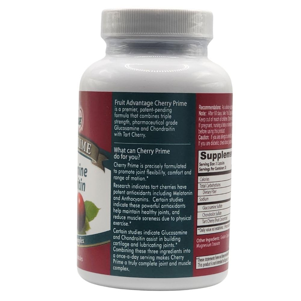 Fruit Advantage Cherry Prime Montmorency Tart Cherry with Glucosamine & Chondroitin Capsules, 12 Pack