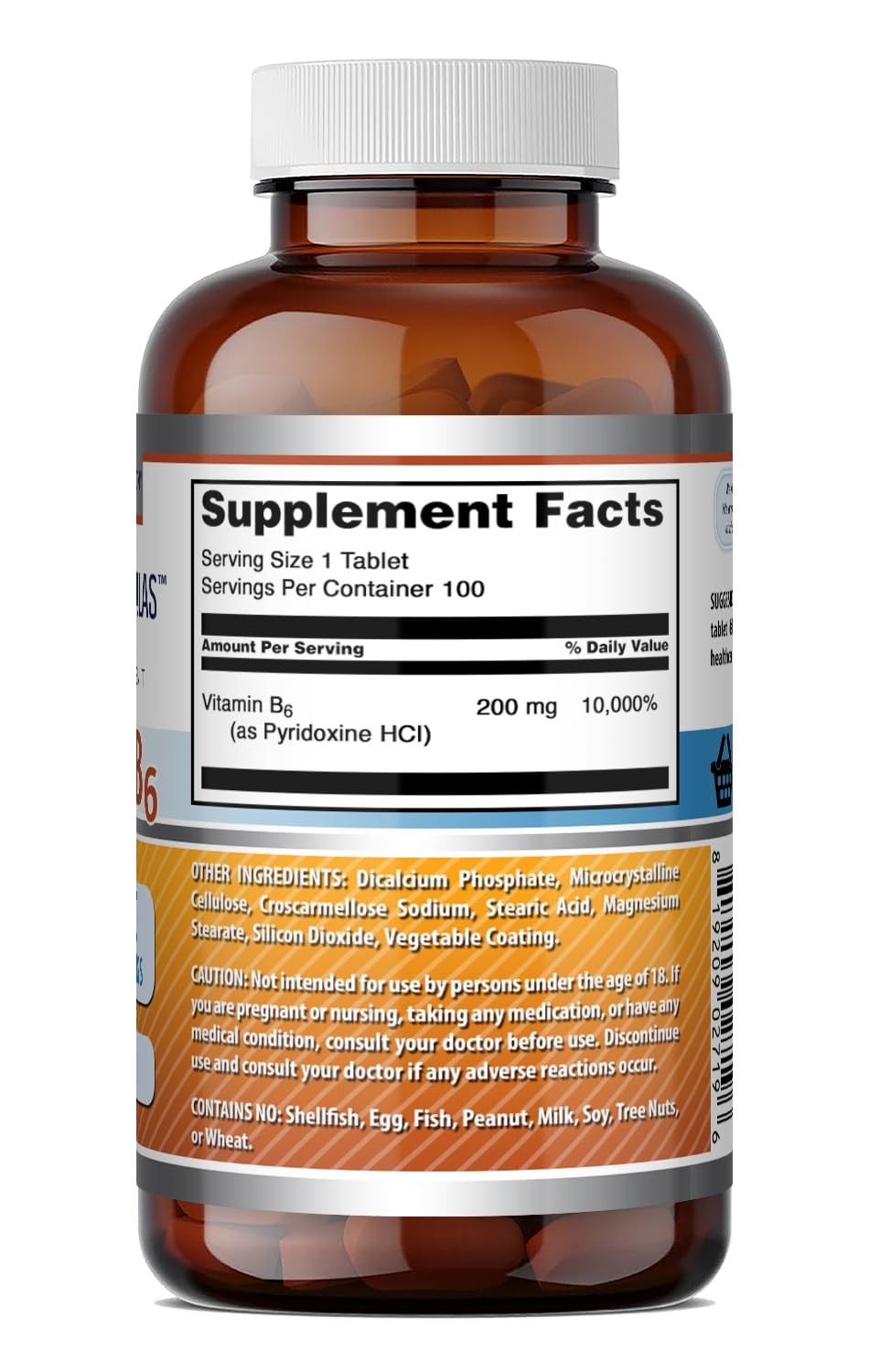 Amazing Nutrition Vitamin B6 Pyridoxine 200mg Tablet, 100 Tablets