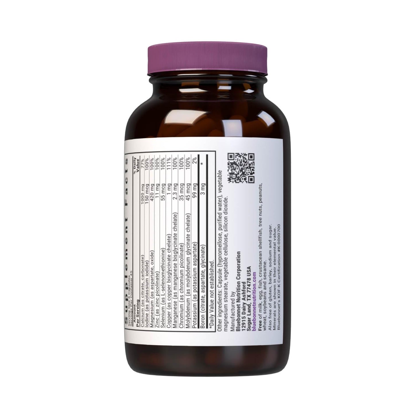 BlueBonnet Multi Minerals Supplement Plus Boron Chelated Magnesium Potassium Copper Selenium Manganese Chromium & Zinc Complex for Women & Men - No Iron, Non-GMO, Gluten-Free, 180 Capsules