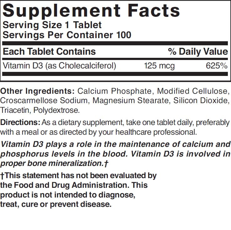 Nature's Blend Vitamin D3 5000 IU Tablet, 100 Tablets