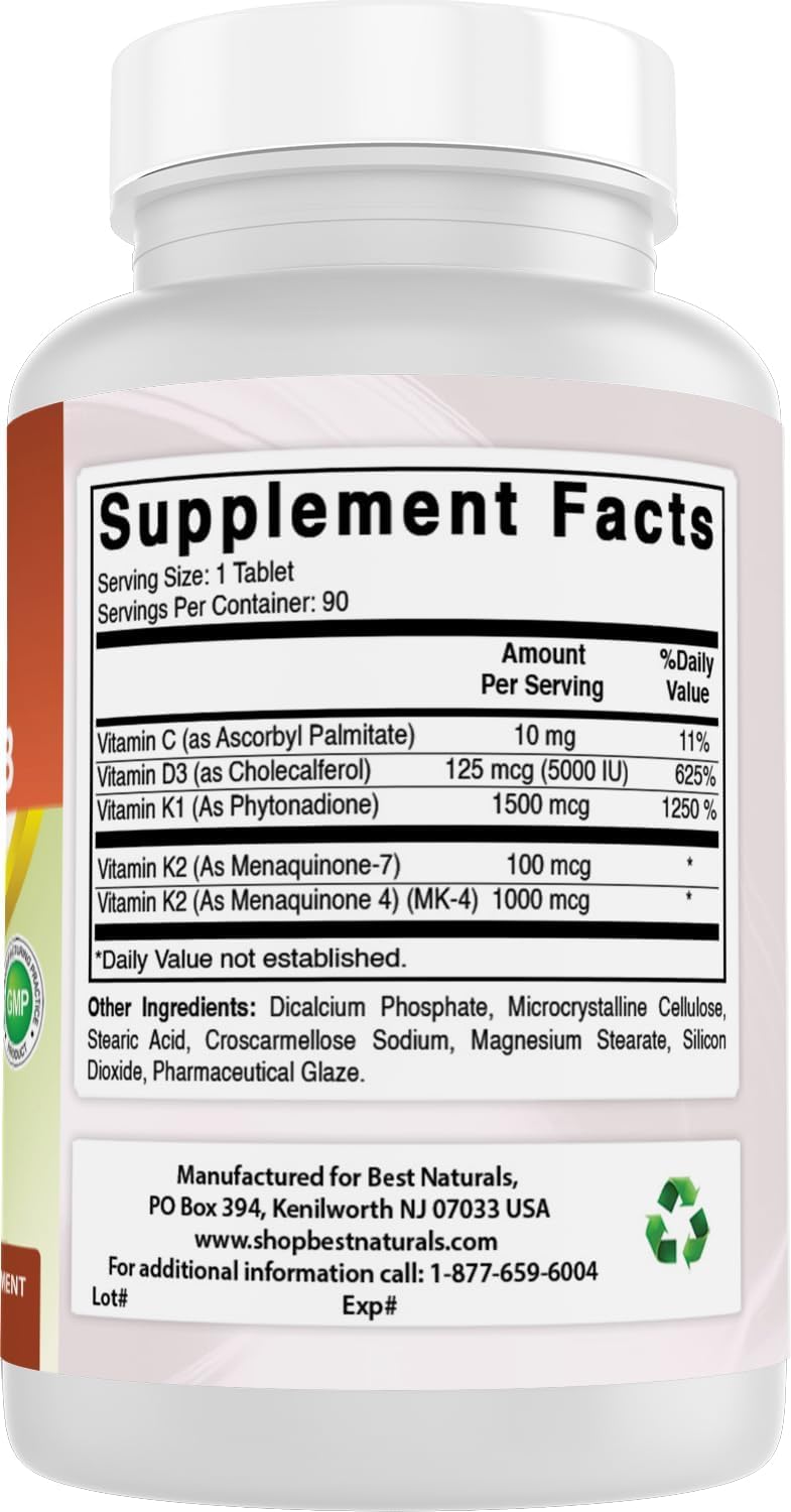 Best Naturals K-Complex with K1, K2, D3 + Vitamin C Tablets, 90 Tablets