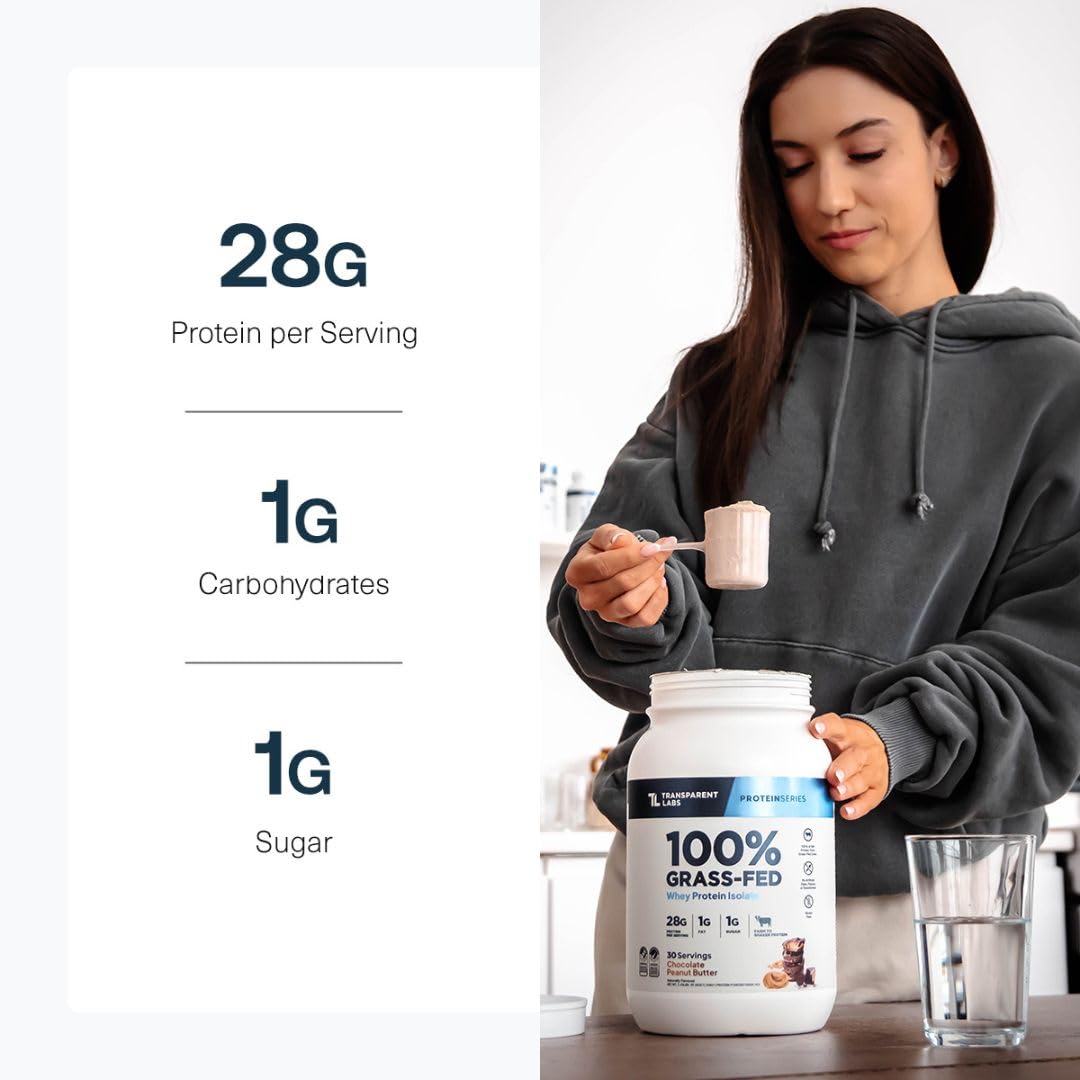 Transparent Labs Grass-Fed Whey Protein Isolate Powder, 30 Servings