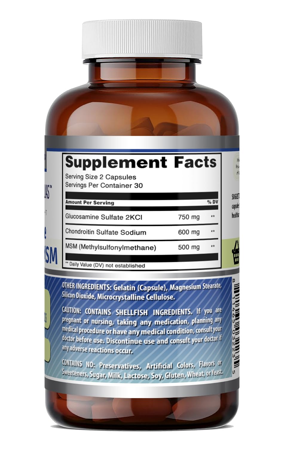 Amazing Nutrition Glucosamine Chondroitin MSM 1850 mg Per Serving Capsules 60 Count