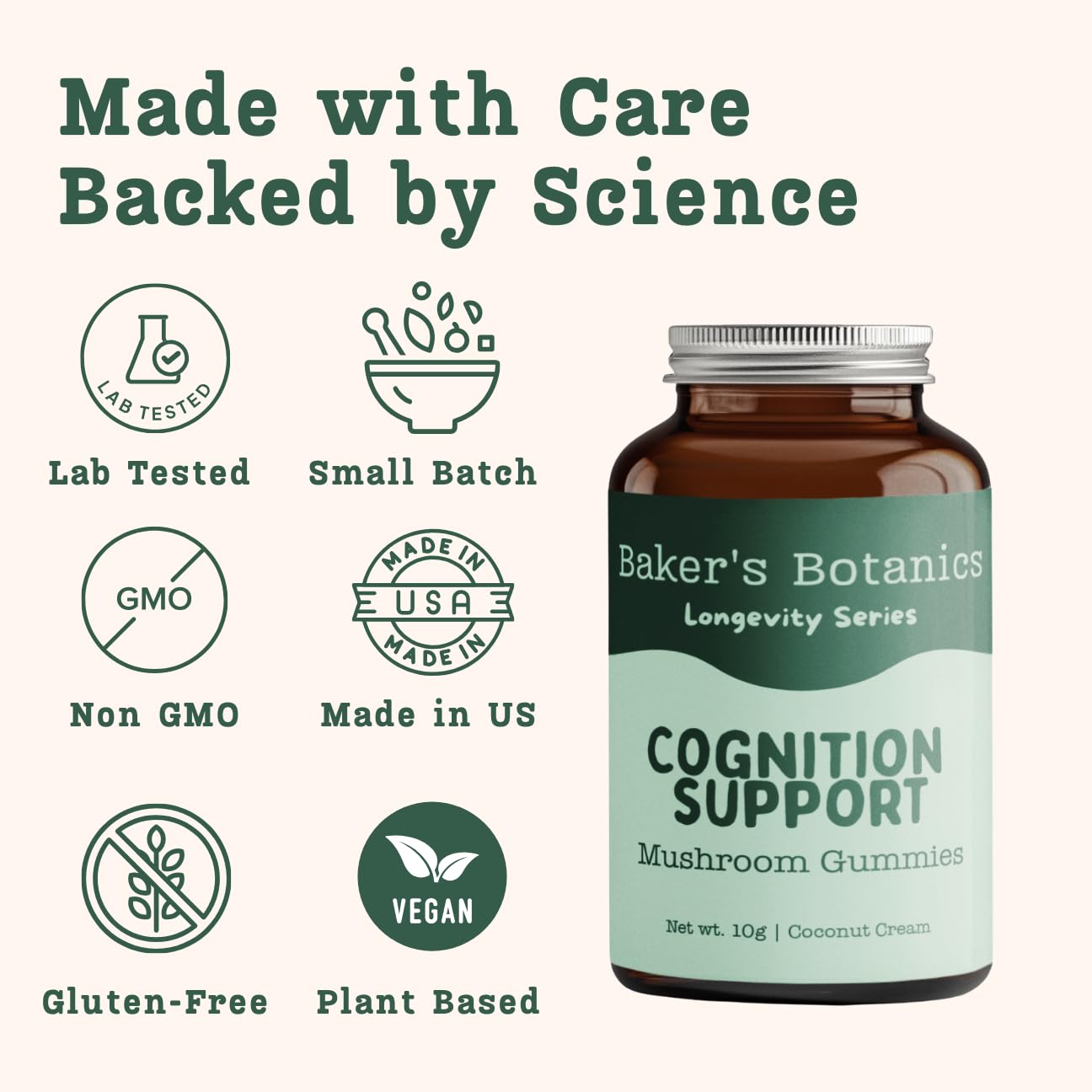 Baker's Botanics Adaptogenic Mushroom Gummies – Antioxidant Botanical Blend, 30 Gummies